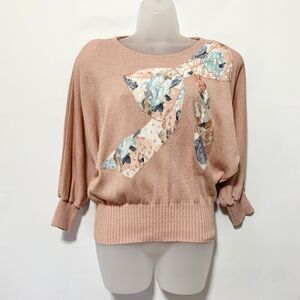 Vintage Anthony Sicari Knit Sweater Sz 10 Bow Embroidered 3/4 Sleeve Top Blouse